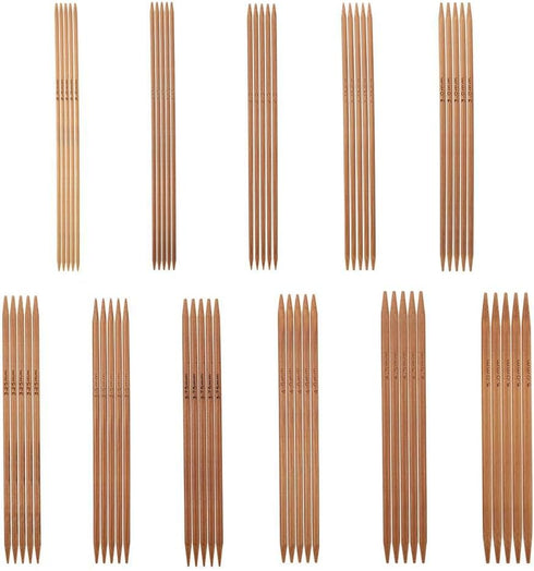 55pcs/Set Knitting Needles Kit Carbonized Bamboo Double Pointed Needles Set in 11 Sizes 13cm/5.1in (2.0mm-5.0mm)...