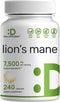 Lions Mane Mushroom Supplement, 7,500*mg Per Serving, 240* Capsules – Active Fruiting Body & Mycelium 10:1 Extract – Natural Brain Nootropic & Imm...