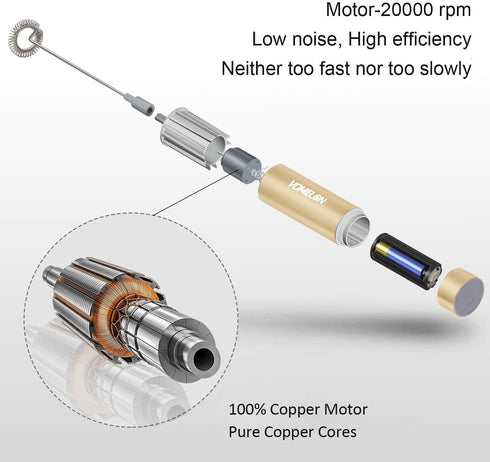 Electric Milk Frother Handheld,Travel Coffee Drink Mixer Batteries Included, 304 Stainless Steel Whisk for latte Cappuccino,Bulletproof Coffee Hot...