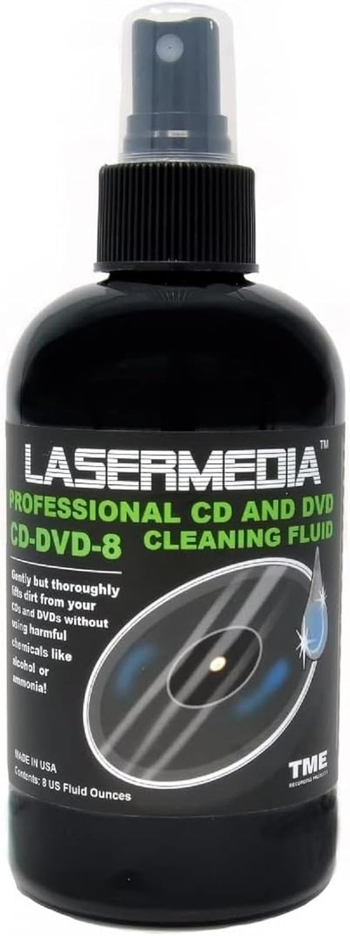 CD DVD Cleaning Solution Fluid (Not a Scratch Remover) 8 Ounce (237 ML) Spray Bottle Cleaner CD-DVD-8 Made in USA Lasermedia...