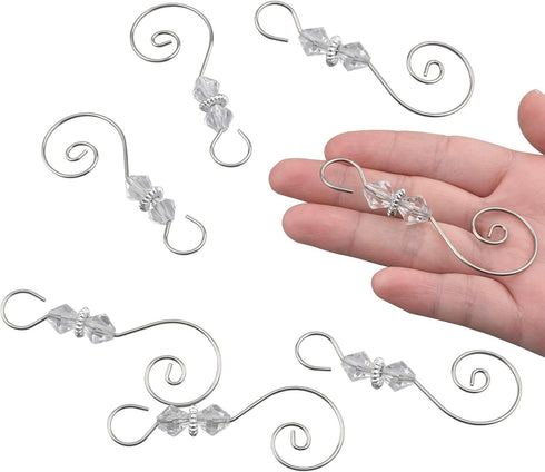 INCREWAY Ornament Hooks, 30 PCS Silver S-Shaped Hangers Hook Swirl Christmas Tree Hanger Metal Hooks with Crystal Beaded...