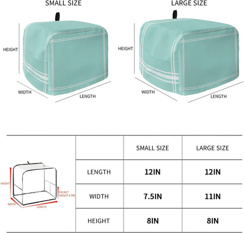 Toaster Cover 2 Slice Solid Teal Color Bread Toaster Oven Cover with Pockets Light Cyan Dustproof Bakeware Protector Small Kitchen Appliance Dust ...
