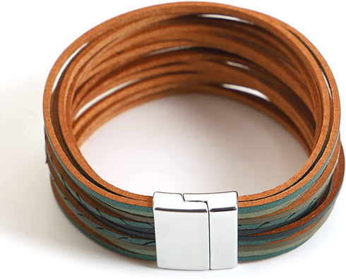 Handmade Layered Leather Bracelets Wrap for Women Stackable Chunky Colored Men Cuff Bracelet Wristband Bangle Gifts...