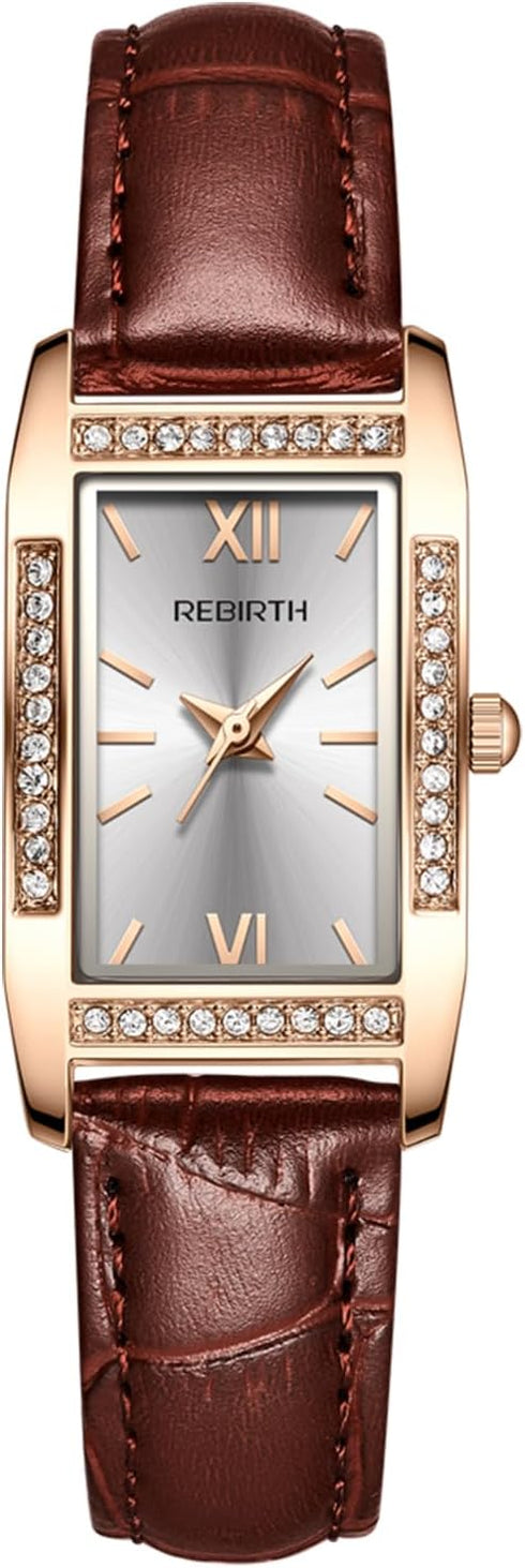 FANMIS Fashionable Rectangular Diamond Inlaid Small Dial Waterproof Women's Leather Quartz Watch...