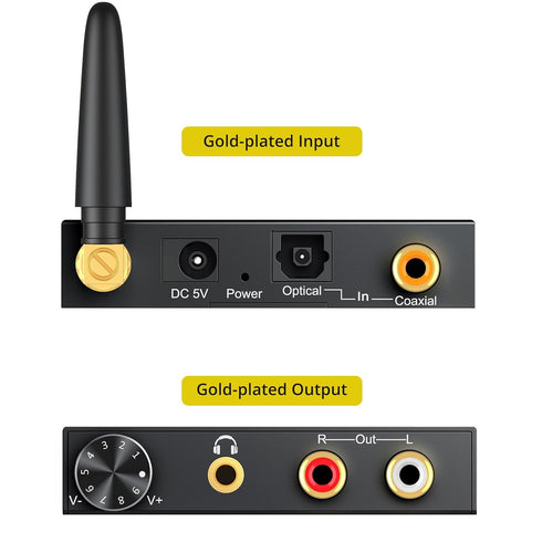 PROZOR 192kHz Digital to Analog Audio Converter with 5.0 Bluetooth Receiver,Optical to RCA Converter with Volume Adjustable, Optical Coaxial Bluet...