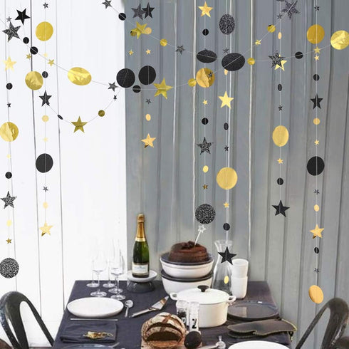 Cheerland Black Gold Party Decorations Star Garland Moon Stars Hanging Star Streamers Birthday Wedding Baby Shower Graduation NYE 2024 New Year Ei...