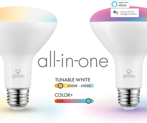 Globe Electric Wi-Fi Smart 10 Watt (65W Equivalent) Multicolor Changing RGB Tunable White Frosted LED Light Bulb, No Hub Required, Voice Activated...