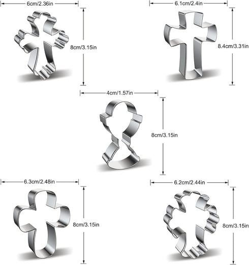 Cross Cookie Cutter Shapes Set, Azflyife 5 Piece Stainless Steel Metal Biscuit Mold Cookie Cutters with Chalice Holy Cup Crucifix Crucifixion for ...