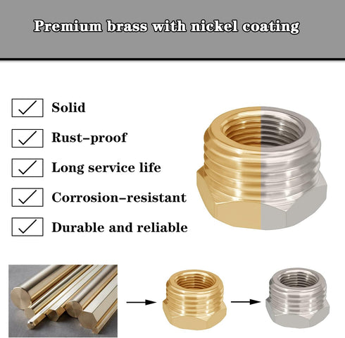 Nickel Plated Brass Reducer Faucet Adapter G 1/2 Male to 3/8 Female Compression Hose Fitting Water Supply Line Adapter for Kitchen Bathroom Plumbi...