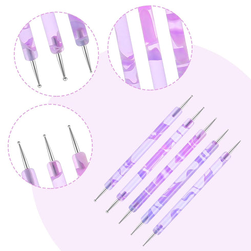 5PCS Dotting Tools Nail Art Tools for Painting Acrylic Nail Art Pen Dot Paint Manicure Kit 2 Ways Dotting Tools Embossing Tools for Paper Stainles...