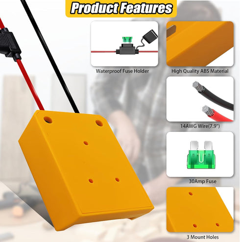 EID 2 Pack for Power Wheels Adapter Fit for Dewalt 20V Battery, with Wire Connector, 14 Gauge Wire, 30Amp Fuse, DIY Use for Rc Car, Robotics, Rc T...