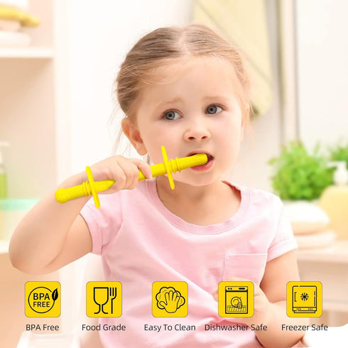 Fu Store Hollow Teether Tube with Safety Shield, 5 Pack Chew Straw Toy for Infant Toddlers Silicone Teething Toys for Babies 3-12 Months BPA Free/...