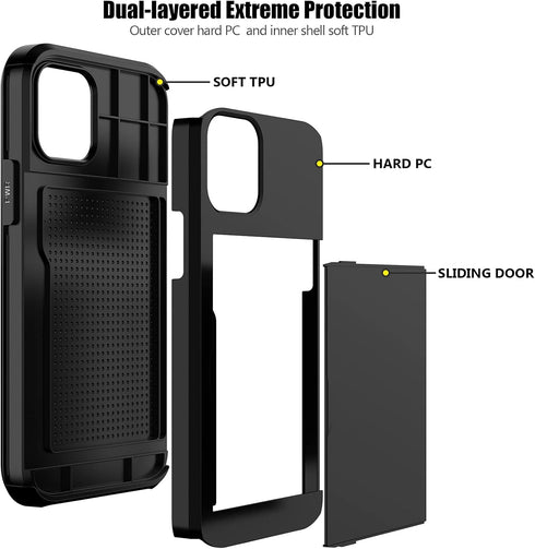 Nvollnoe for iPhone 12 Case,iPhone 12 Pro Case with Card Holder Heavy Duty Protective Dual Layer Shockproof Hidden Card Slot Slim Wallet Case for ...