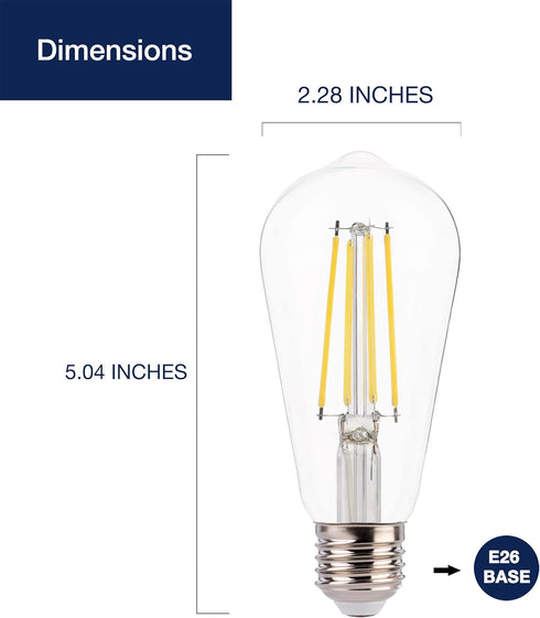 FLSNT 7W LED Edison Bulbs, 60W Equivalent, 90+ High CRI, 4000K Cool White, ST19 LED Light Bulbs, 800LM, E26 Base, Dimmable, 6 Pack...