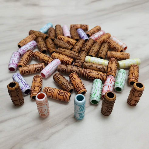 52PCS Dreadlocks Beads Imitation Wood Dread Jewerly Hair Tube Beads Accessories For Braids Twists Locs Mixed Color DIY Craft Barrel Beads Clips...