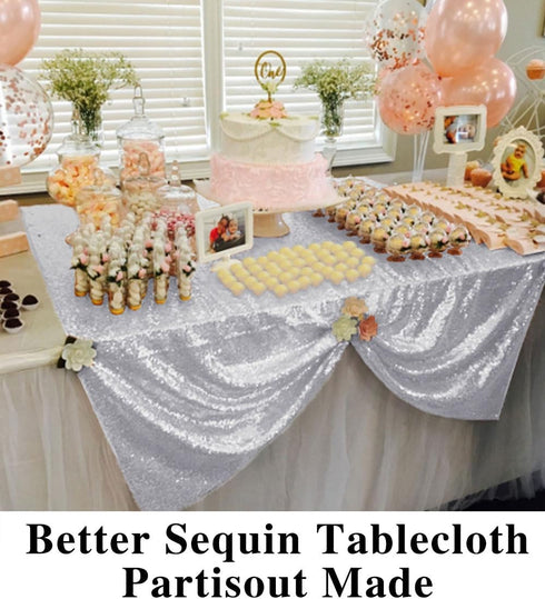 Partisout 50x50 Inch Silver Sequin Tablecloth for Christmas, Parties, Weddings – Glitter Overlay, Shimmering Square Table Cover, Rustic & Elegant ...