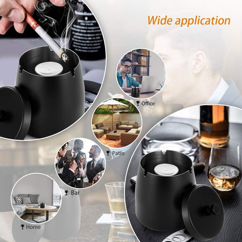 Large Outdoor Cigarette Ashtray with Lid Smokeless Stainless Steel Ash Trays Covered Windproof Smell Proof Ashtrays for Outside Patio Home Odorles...