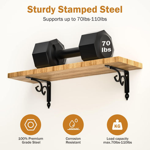 Decorative Shelf Brackets,6 inches Wall Mounted Floating Shelf Bracket for 2 Pack Heavy Duty Rustic Iron Metal Corner Brace Shelf Supporter Black...