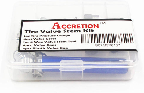 14Pcs Pencil Tire Pressure Gauge Valve Core Tool Kit?Including Tire Gauge Pencil, 4-1 Way Valve Tool, Schrader Valve Cores, Aluminum Valve Caps an...