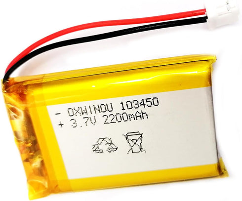 Lithium Polymer Battery 3.7V 2200mAh 103450 Lipo Rechargeable Battery Pack with 2 Wires JST 2.0mm Connector for Speaker and Wireless Device(1-Pack...