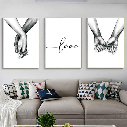 16"x20" Love and Hand in Hand Wall Art Canvas Print Poster,Simple Fashion Black and White Couples Sketch Art Line Drawing Decor for Home Living Ro...