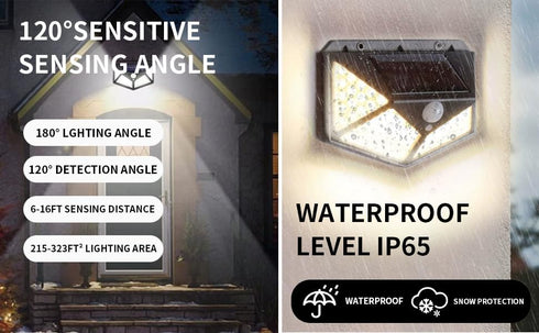 Solar Lights Outdoor 100 LED, 2 Pack Solar Motion Sensor Outdoor Lights with 3 Lighting Modes, Wireless IP65 Waterproof Solar Security Lights for ...