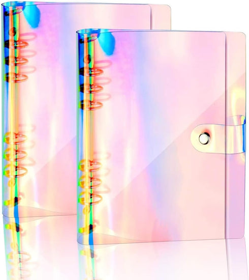 1 Piece Rainbow Clear Notebook Binders 6-Ring Planner Binder Soft PVC Binder Transparent Loose Leaf Personal Planner with Snap Button Closure Roun...