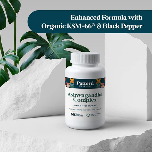 Pattern Wellness Ashwagandha Complex for Men & Women - KSM-66 & Black Pepper Extract - Whole Body & Heart Health - Supports Stress & Mood - Non-GM...