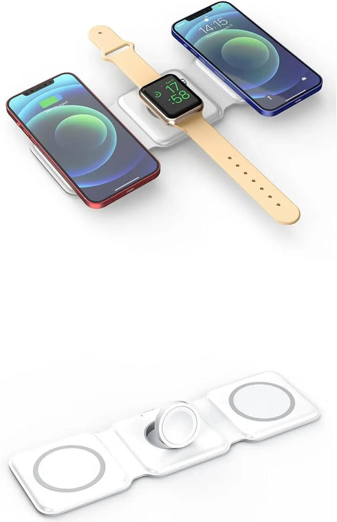 Magnetic 3 in 1 Wireless Foldable Charging Pad Portable Charger for iPhone 15 14 13 12 Pro/Max/iWatch/AirPods (White), Jigsell03...