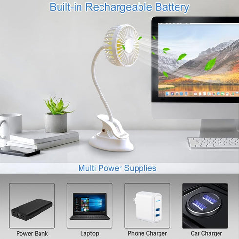 Clip on Fan Small Mini Fan, Portable Usb Battery Operated Fan, Rechargeable Baby Stroller Fan, Quiet Personal Desk Fan 3 Speeds Flexible Neck Grea...