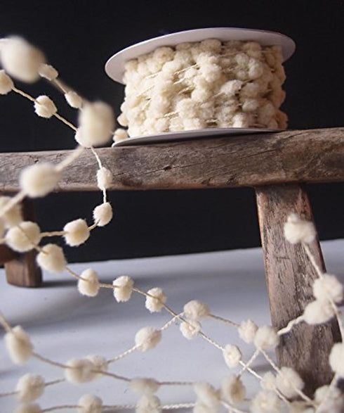 AK TRADING CO. 25 Yards Mini Wired Fuzzy Pom Pom Trim Ribbon Lace - Ivory...