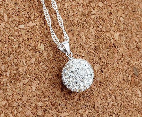 925 Sterling Silver Austrian Crystal Snowball Pendant Disco Ball Necklace for Women...