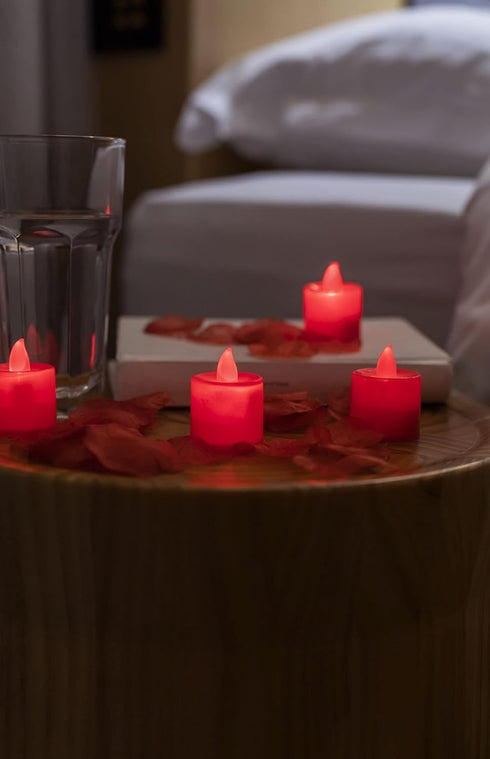 LANKER 12 Pack Red Flameless Led Tea Lights Candles - Flickering Long Lasting Battery Operated Electronic Fake Candles – Decorations for Wedding, ...