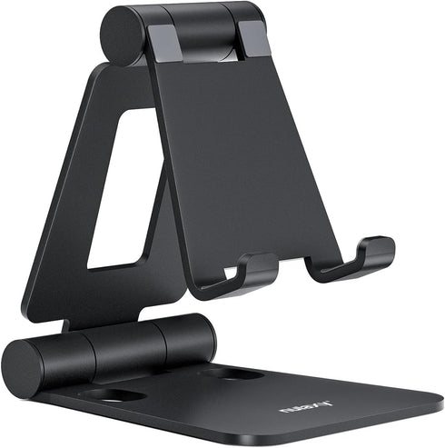 Nulaxy Dual Folding Cell Phone Stand, Fully Adjustable Foldable Desktop Phone Holder Cradle Dock Compatible with Phone 16 15 14 13 12 11 Pro Xs Xs...