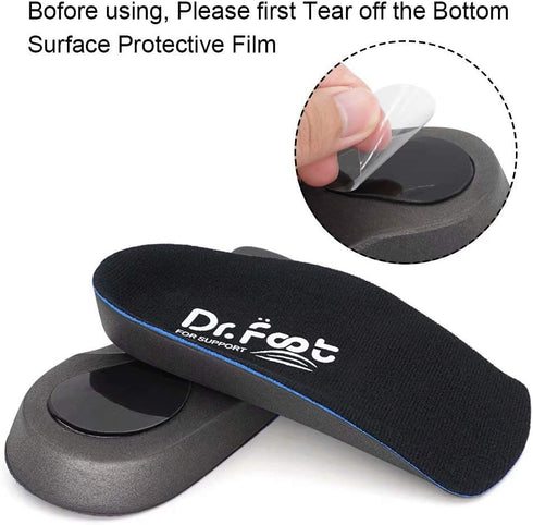 Dr. Foot's 3/4 Length Orthotic Inserts, Self-Adhesive Half Shoe Insoles for Flat Feet, Plantar Fasciitis, Fallen Arches, Over-Pronation, Heel Spur...