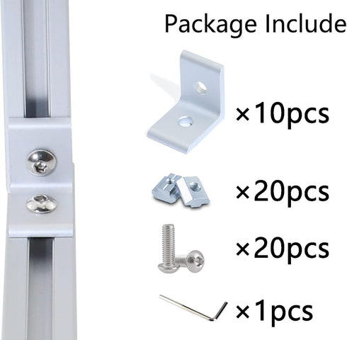 10Sets 1" x 1"Series Aluminum Profile L-Shape Corner Bracket,10pcs Inside Corner Bracket with 20pcs Sliding T Nuts and Screws,for 1010 T Slot Alum...