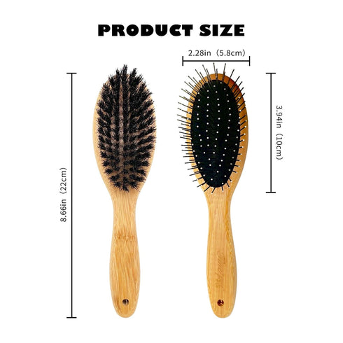 Dogs & Cats Double Sided Boar Bristle Pin Brush, Pets Hair Remover, Gently Cleaning Grooming Tool with Bamboo Handle, Remove Loose Hair, Fur, Unde...
