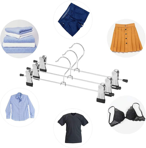 Metal Pants Shorts Hangers, Heavy Duty Kids Skirt Hangers with 2 Adjustable Non Slip Clips, Ultra Thin Space Saving 360 Degree Swivel Hook Stainle...