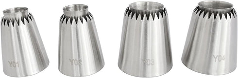 Sultan Piping Nozzle 4PCS 304 Stainless Steel Russian Piping Tips Sultan Ring Baking Mold Icing Nozzle Cookies Cupcake Icing Decorating Supplies D...