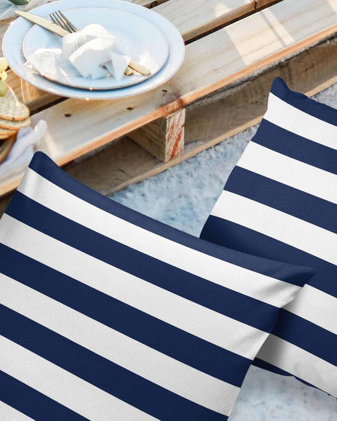 Outdoor Throw Pillow Cover Simple Navy Blue White Stripes Waterproof Cushion Covers 2 Pack Nautical Theme Stripe Pillow Cases Home Decoration for ...