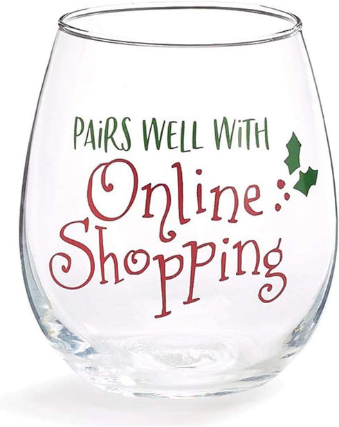 Festive Stemless Wine Glass (Pairs Well with Online Shopping)...