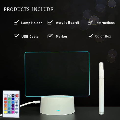 Acrylic Dry Erase Board 16 Colors Can Remote Control Light 7.3x5x0.2" Clear Desktop Note Memo Board, Includes Dry Erase Markers, Rewritable Night ...