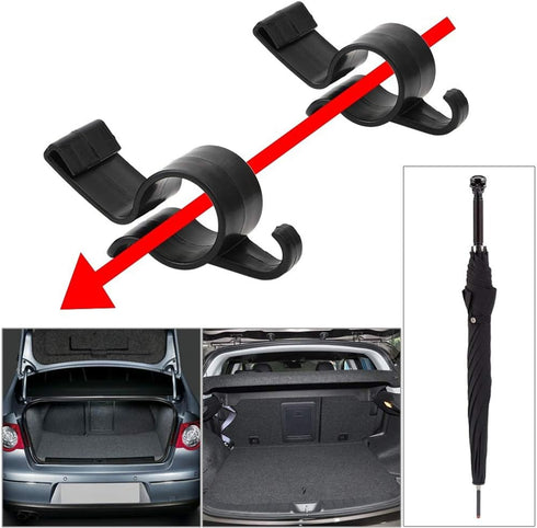 2 Pcs Black Car Umbrella Holder,Trunk Hooks Hanger Holder Clip,Universal Headrest Organizer Clip Portable Umbrella Trunk Back Car Purse Stand Bags...