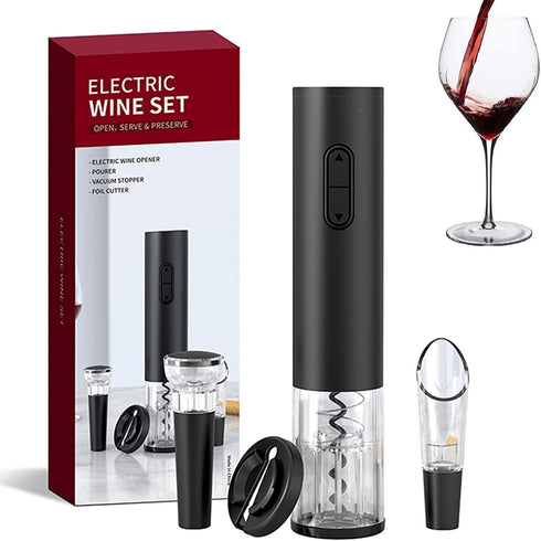 Electric Wine Bottle Opener, Battery Operated Wine Cork Opener With Foil Cutter, Wine Pourer and Vacuum Stopper, Automatic Corkscrews Wine Opener ...