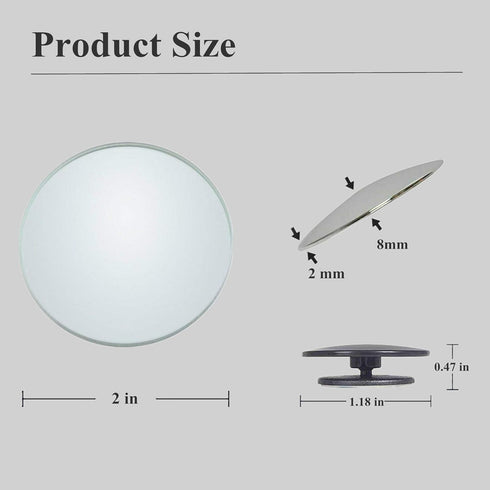2 pcs Blind Spot Mirrors, 2" Round Ultra-thin Frameless HD Glass Convex Side Rear View Mirror with Wide Angle Adjustable Stick for Cars SUV and Tr...