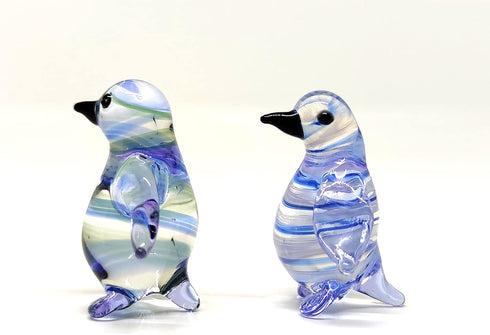 2 Penguins Tiny Figurines Hand Blown Color Glass Art Animals Collectible Gift Home Décor (Blue Green)...