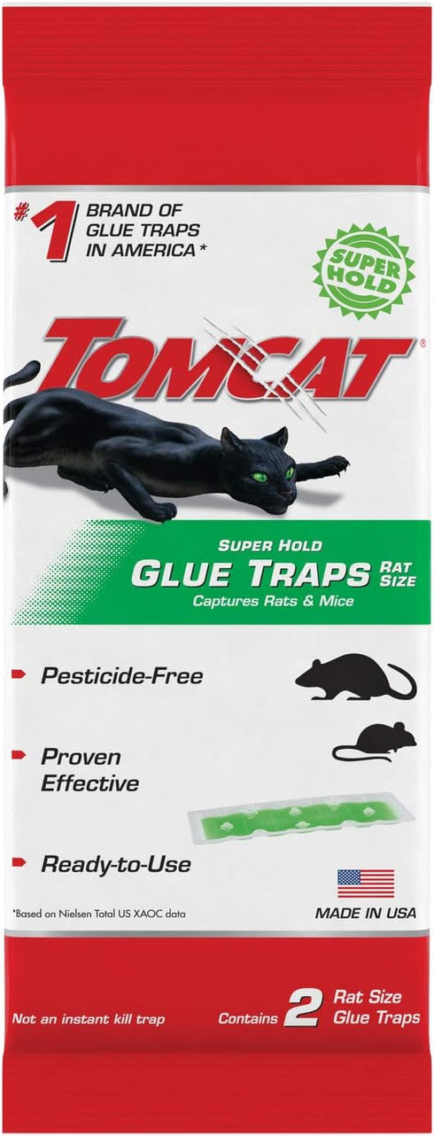 Tomcat Super Hold Glue Traps Rat Size for Rats, Mice, Snakes, Cockroaches, Spiders, and Scorpions, Ready-To-Use, 2 Traps...