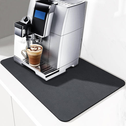 QPIX DIGITAL Coffee Mat for Countertop - 19"x12" Mat for Coffee Maker, Super Absorbent Dish Drying Mat, Quick Dry Bar Mat - Black Countertop Mats ...