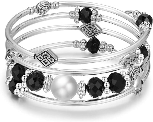BULINLIN Wrap Bangle Rose Bead Bracelet - Beaded Bracelet with Natural Agate Stone Gifts For Women...