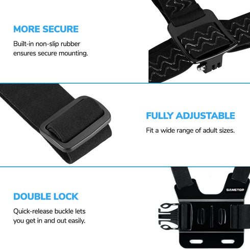 Sametop Head Mount Strap Chest Mount Harness Chesty Kit Compatible with GoPro Hero 12, 11, 10, 9, 8, 7, 6, 5, 4, Session, 3+, 3, 2, 1, Hero (2018)...